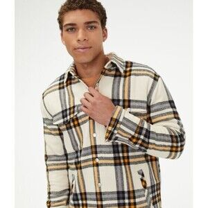 Aeropostale Mens Flannel Shirt Jacket Medium Long Sleeve Plaid Insulated Shacket